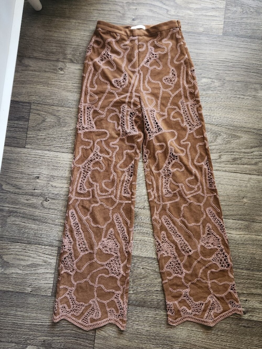 Zara Faux Suede Crochet Brown Pants Size Small